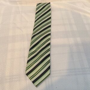 Geoffrey Beene Olive and Black Diagonal Striped Tie 100% Silk